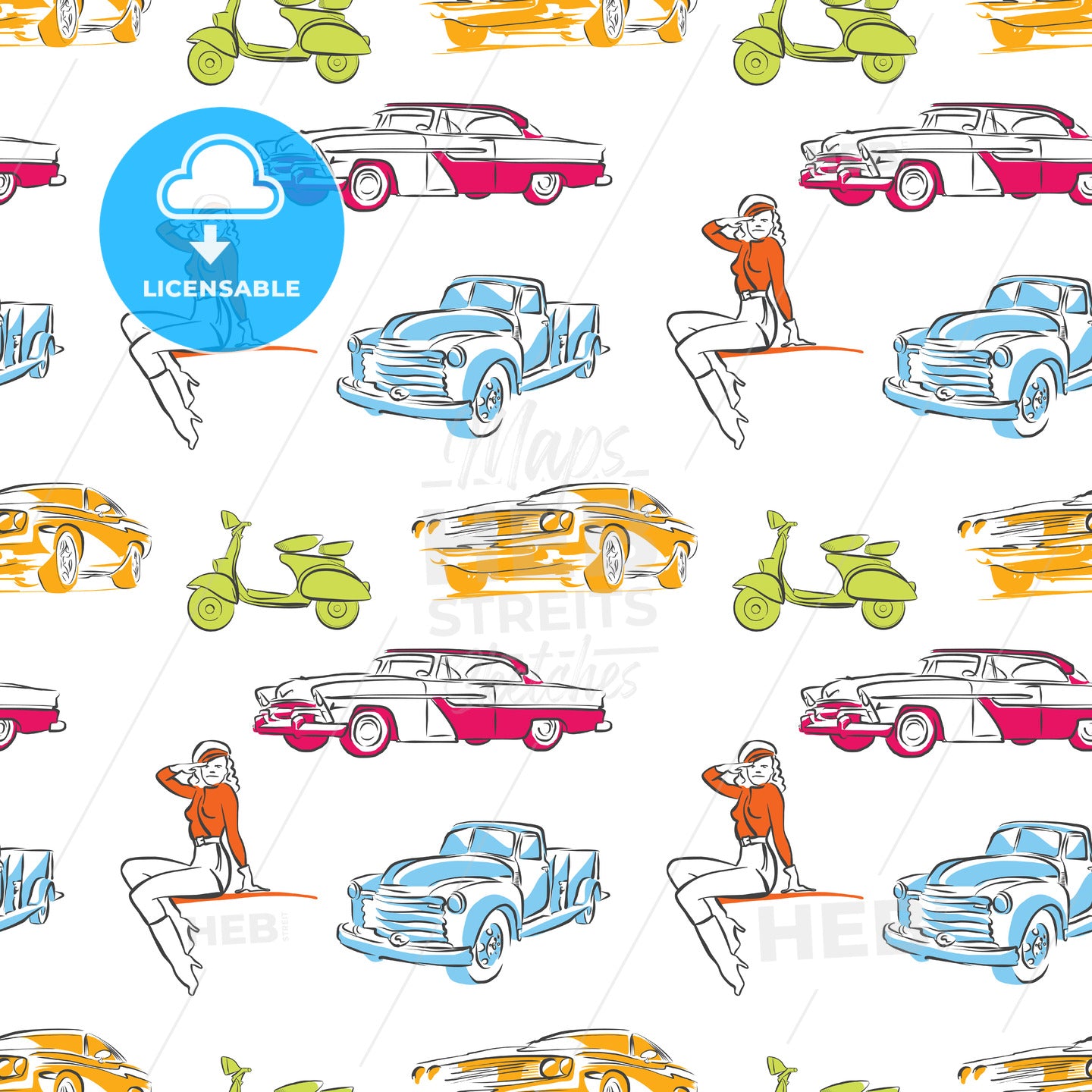 Vintage cars seamless pattern – instant download