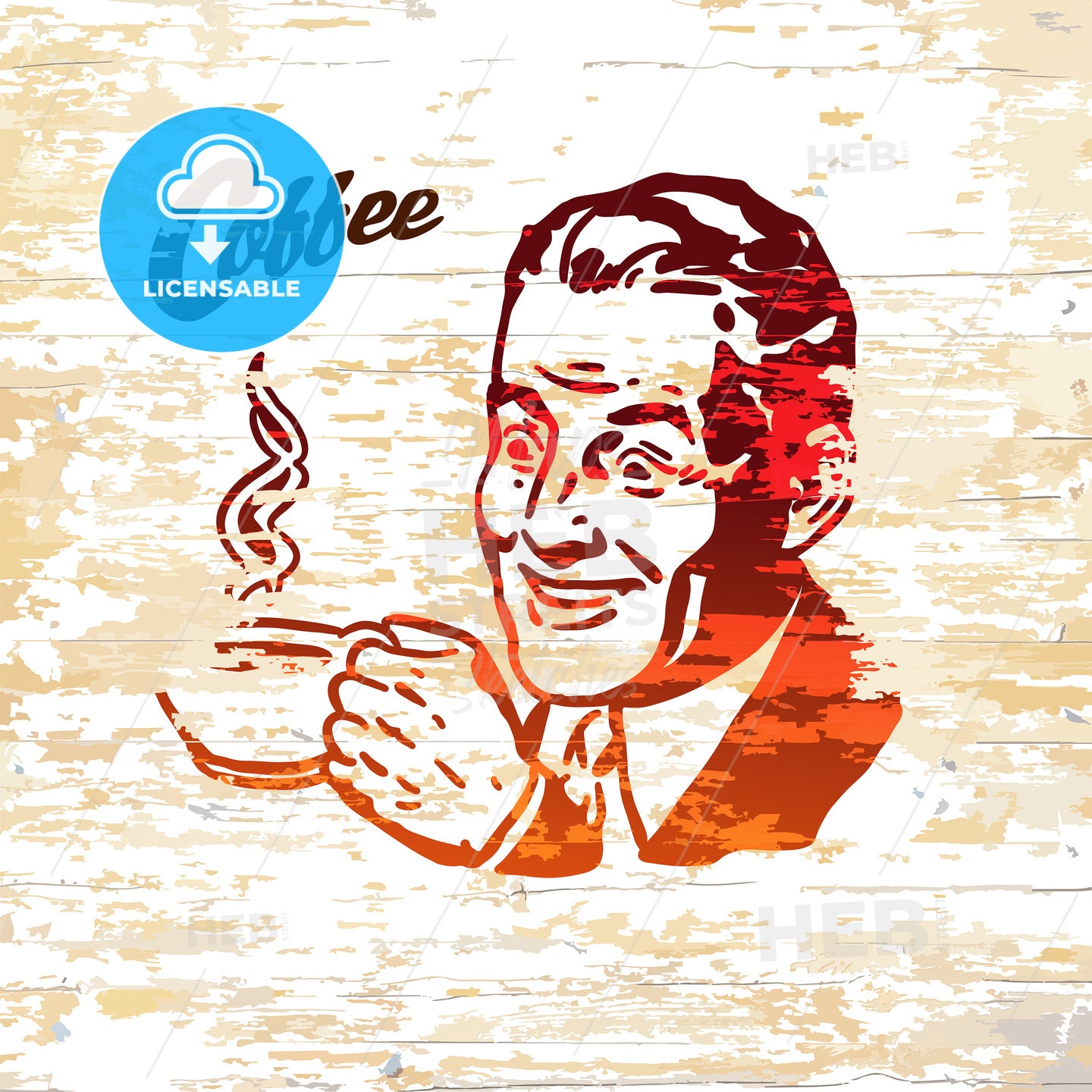 Vintage coffee men icon on wooden background – instant download