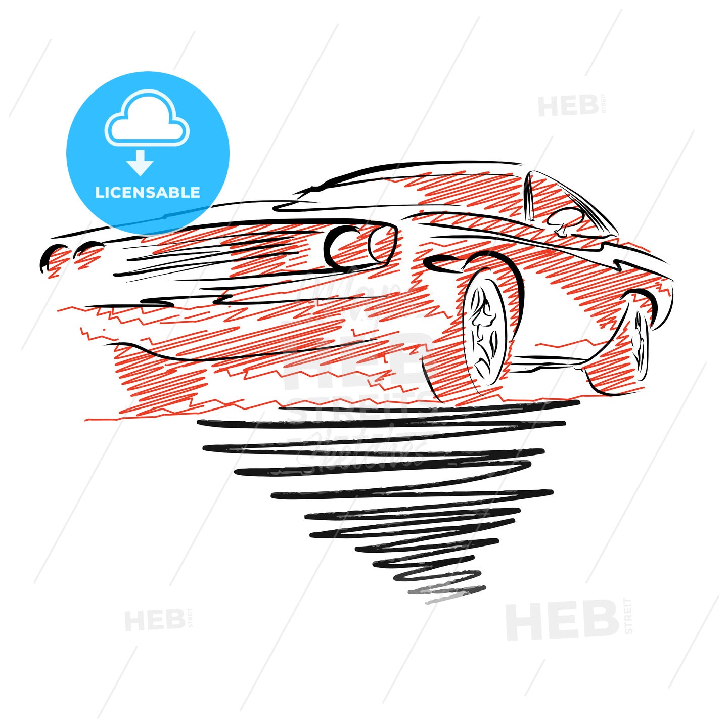 Vintage muscle car drawing – instant download