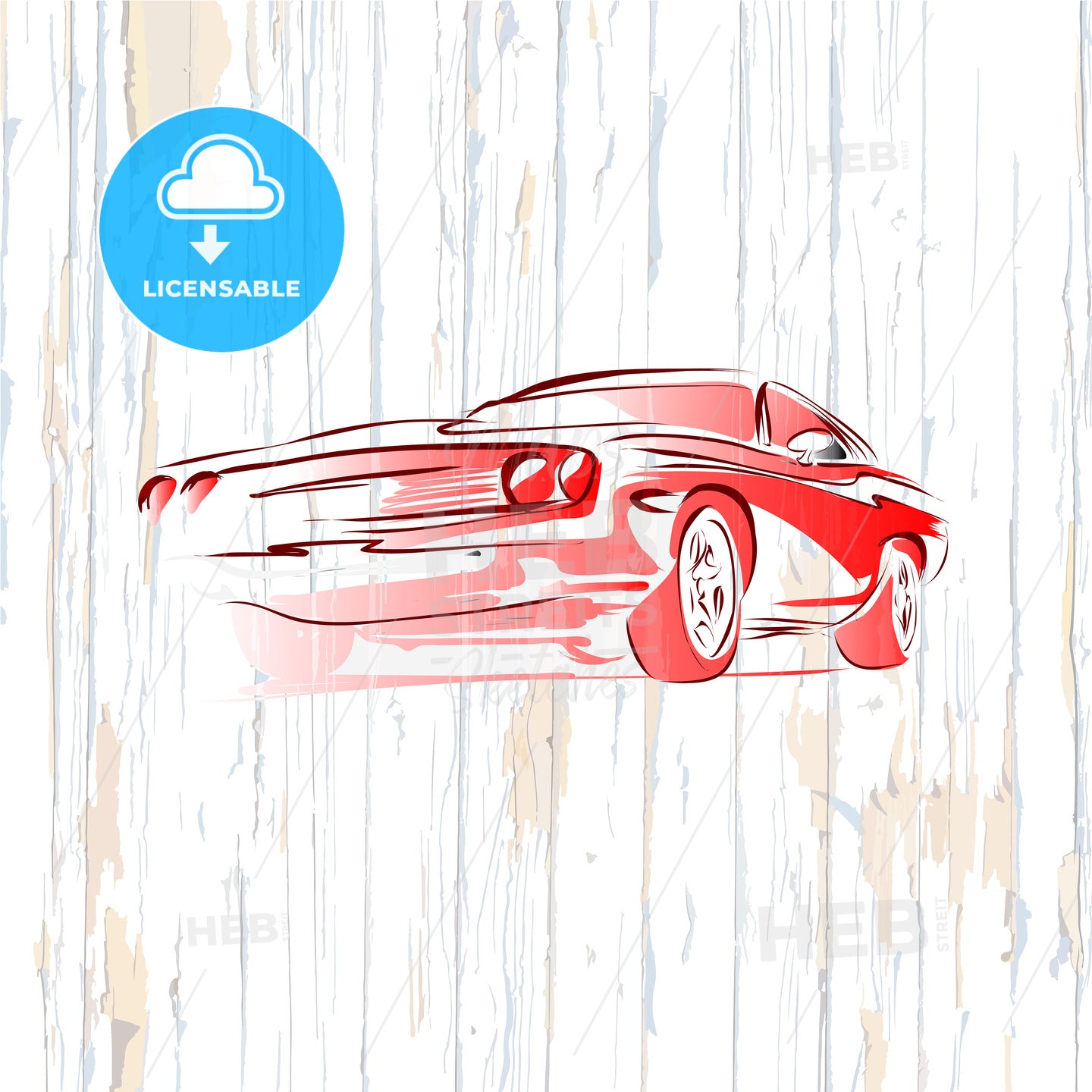 Vintage muscle car drawing on wooden background – instant download