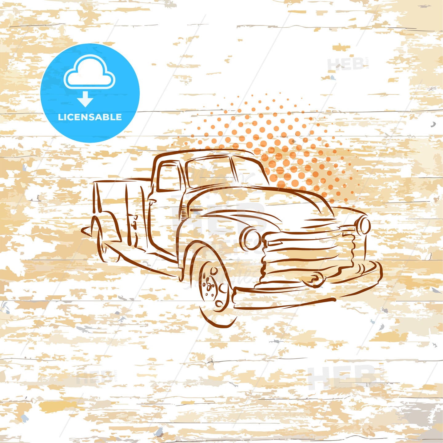 Vintage pickup truck on wooden background – instant download