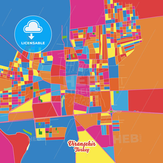 Viranşehir, Turkey Crazy Colorful Street Map Poster Template - HEBSTREITS Sketches