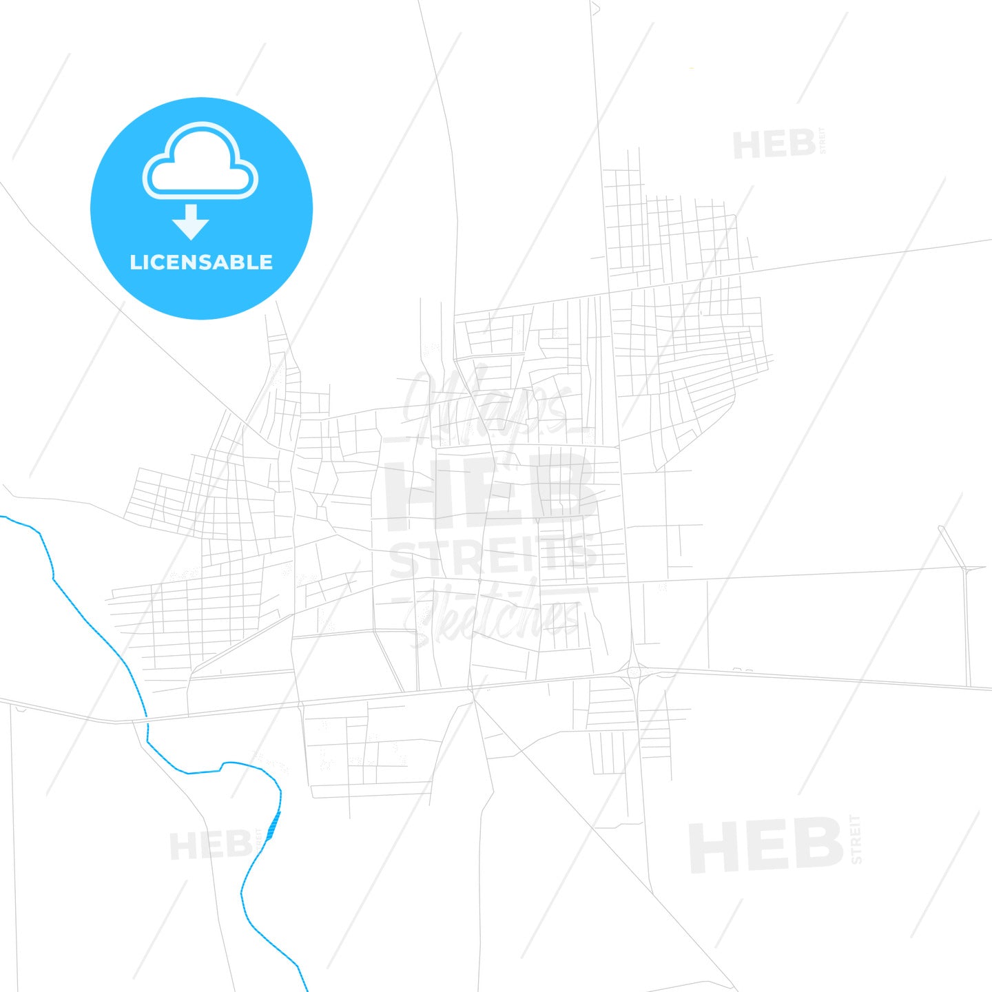 Viranşehir, Turkey PDF vector map with water in focus