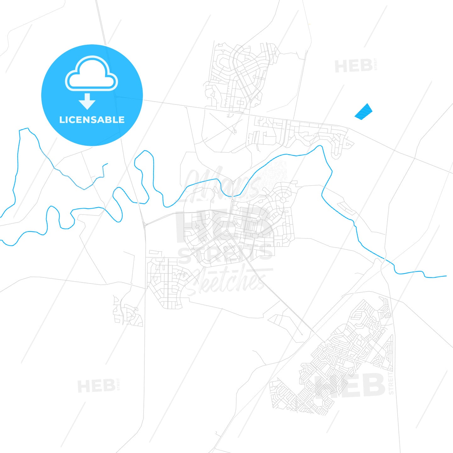 Virginia, South Africa PDF vector map with water in focus