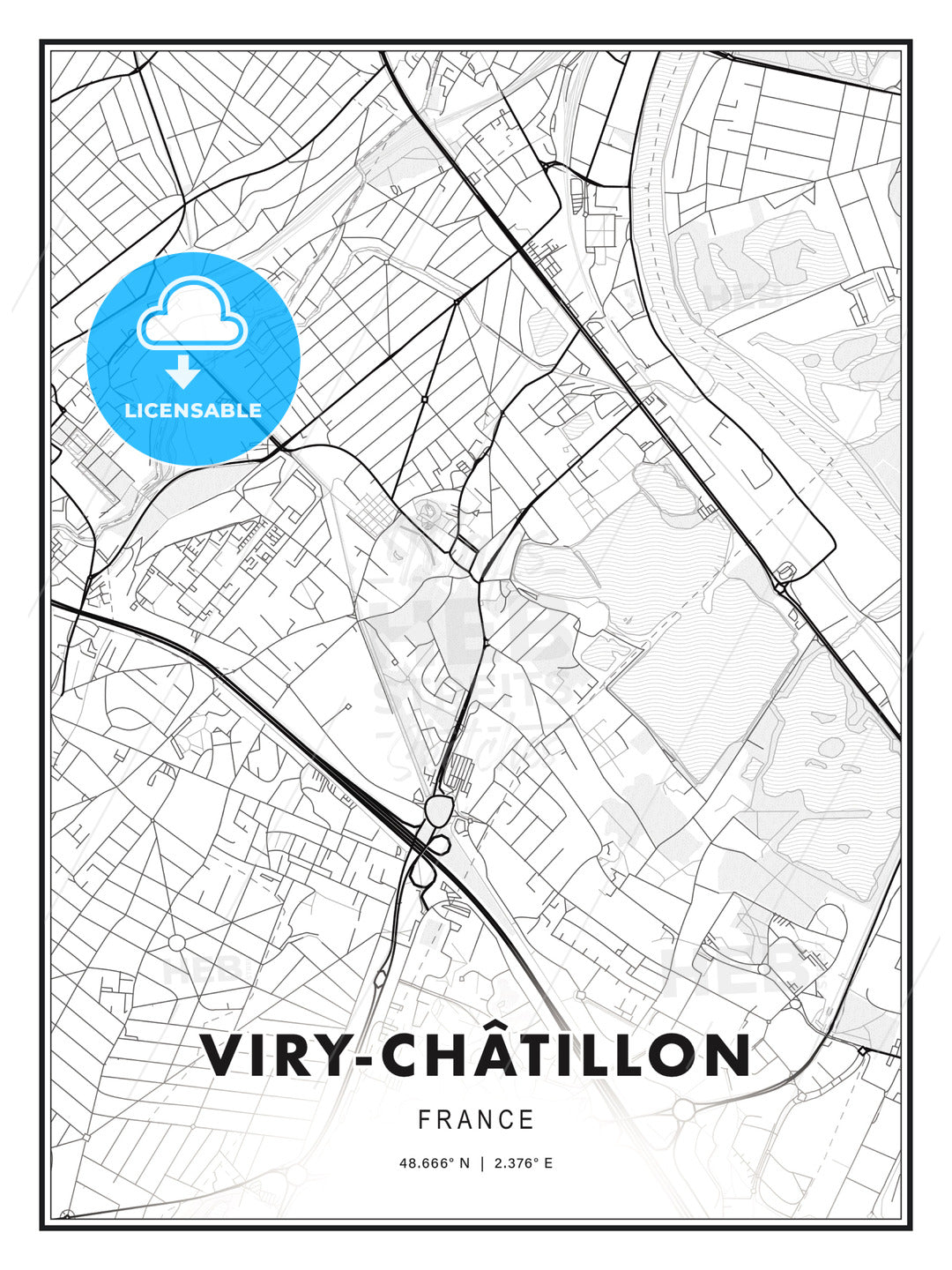 Viry-Châtillon, France, Modern Print Template in Various Formats - HEBSTREITS Sketches