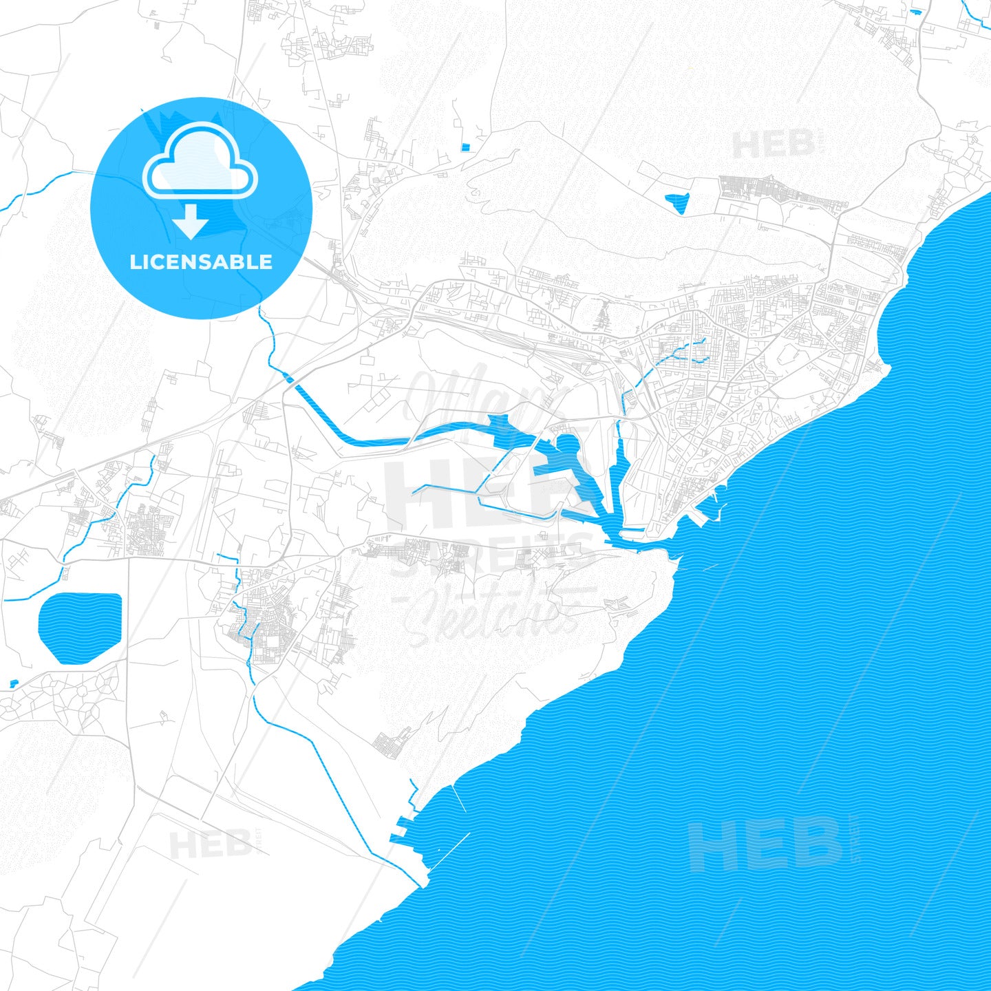 Visakhapatnam, India PDF vector map with water in focus