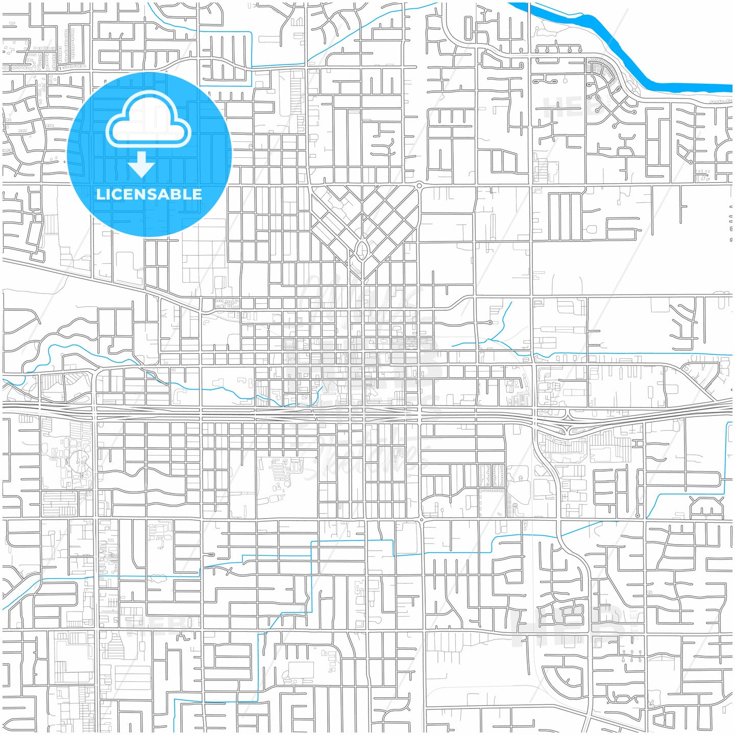 Visalia, California, United States, city map with high quality roads.