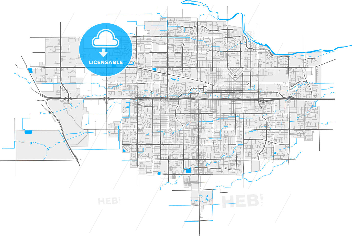 Visalia, California, United States, high quality vector map