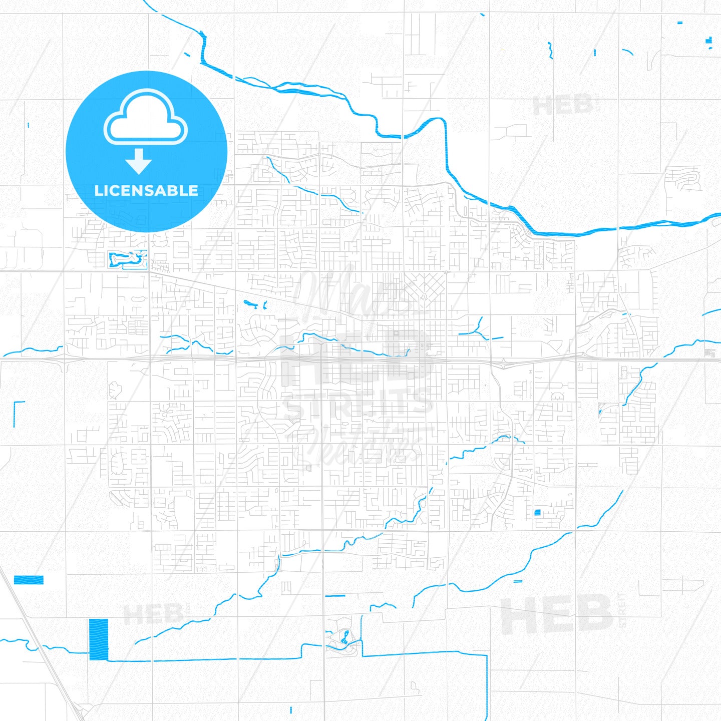 Visalia, California, United States, PDF vector map with water in focus