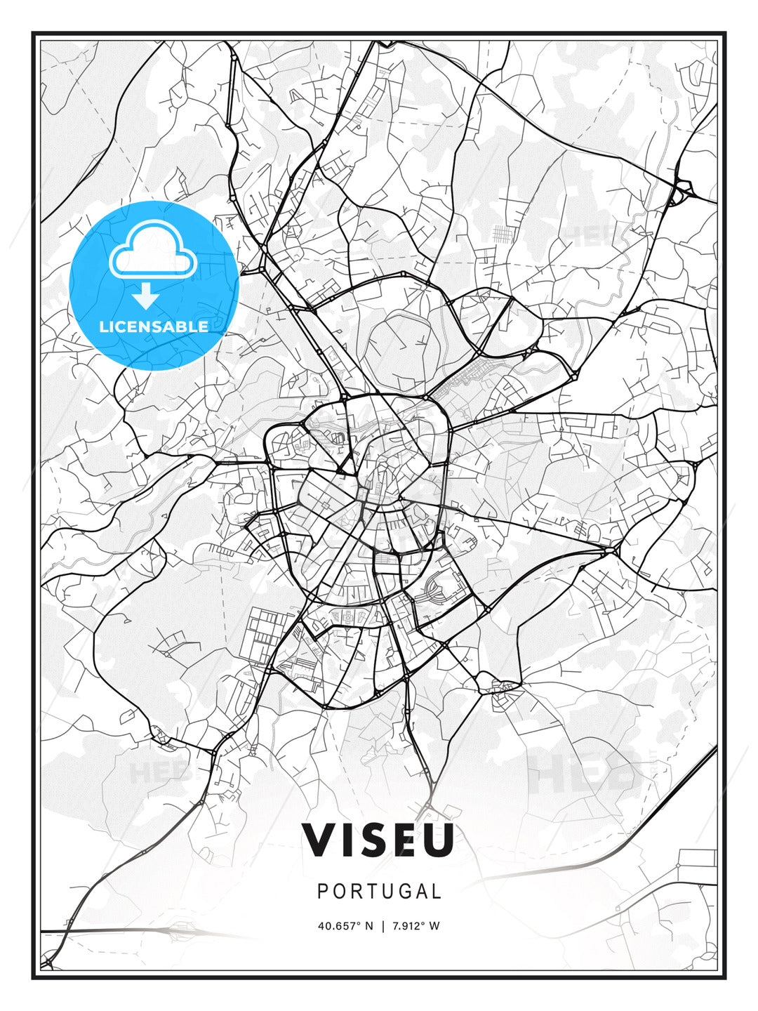 Viseu, Portugal, Modern Print Template in Various Formats - HEBSTREITS Sketches