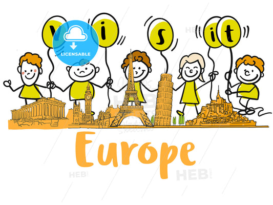 Visit Europe Banner with famous landmarks – instant download