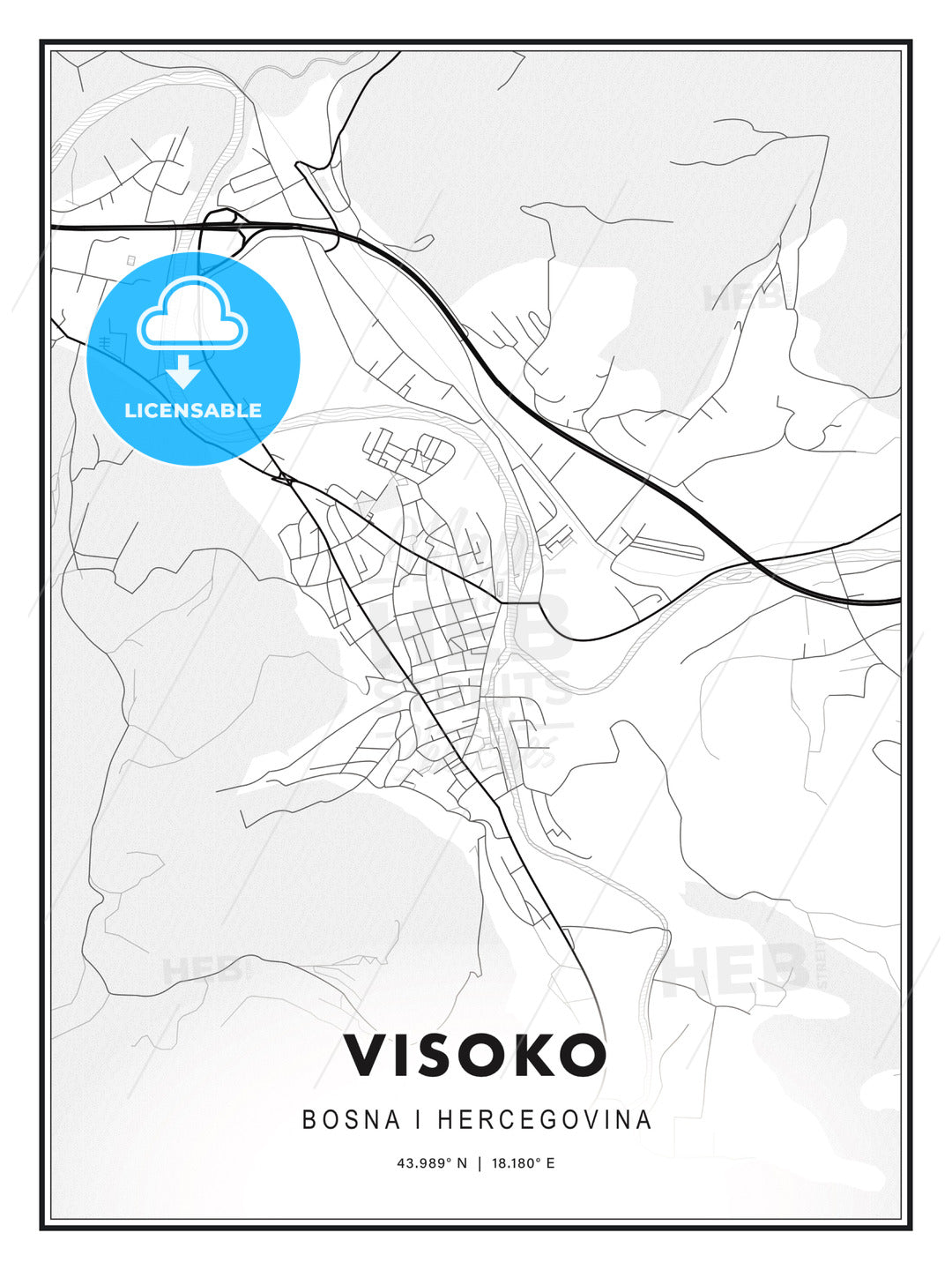 Visoko, Bosnia and Herzegovina, Modern Print Template in Various Formats - HEBSTREITS Sketches