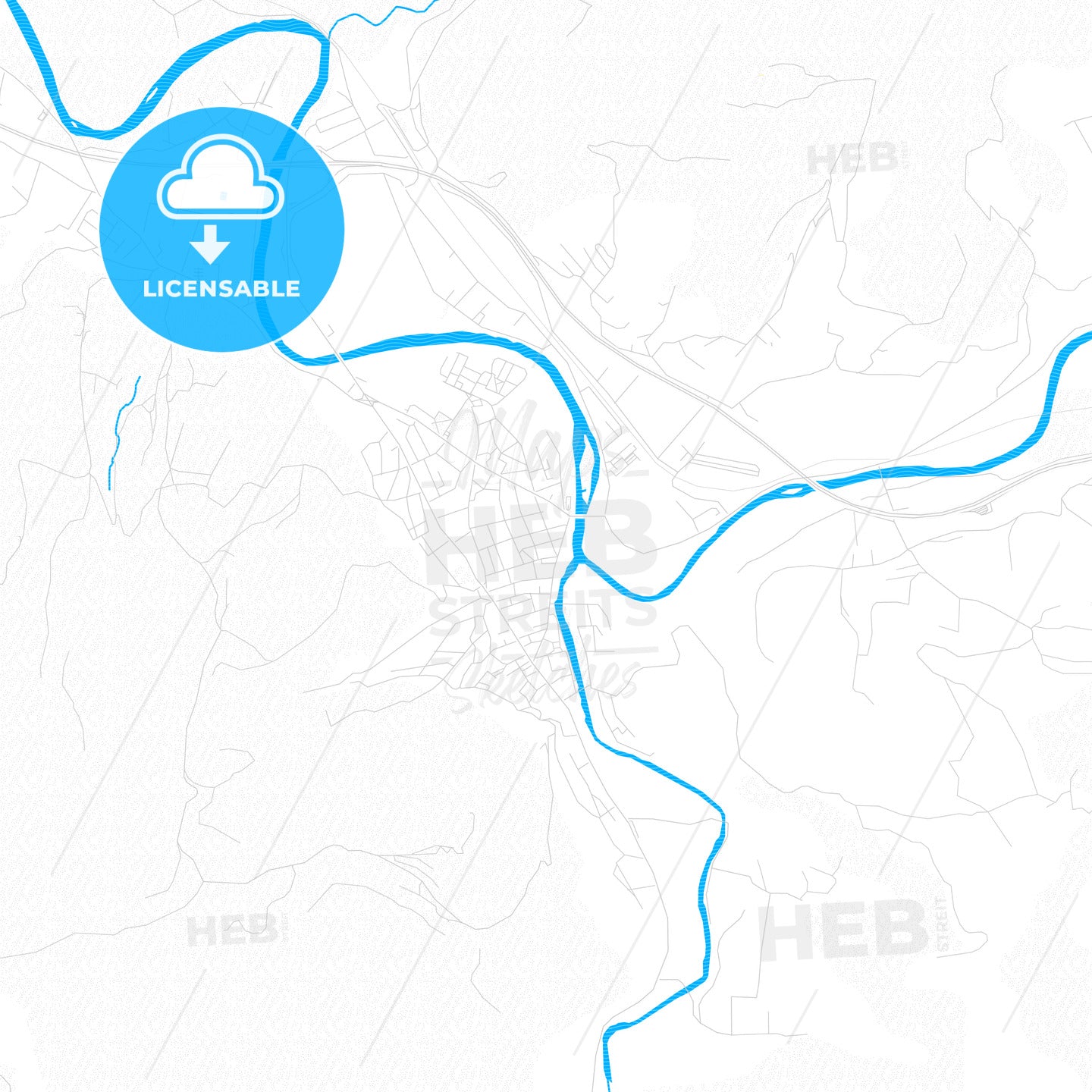 Visoko, Bosnia and Herzegovina PDF vector map with water in focus