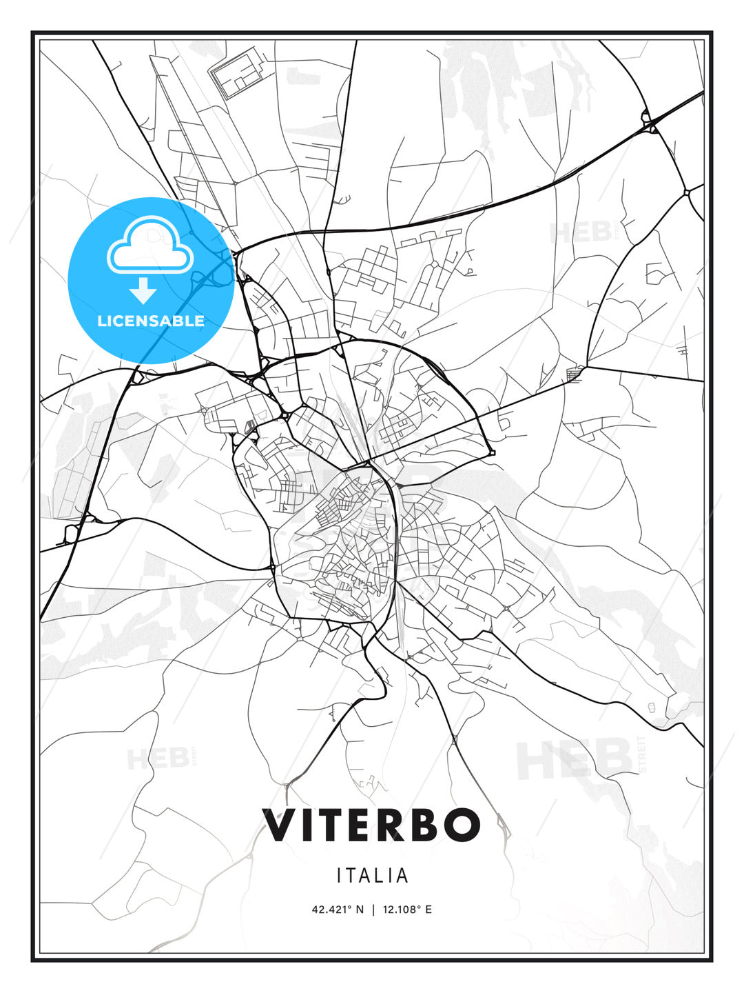 Viterbo, Italy, Modern Print Template in Various Formats - HEBSTREITS Sketches