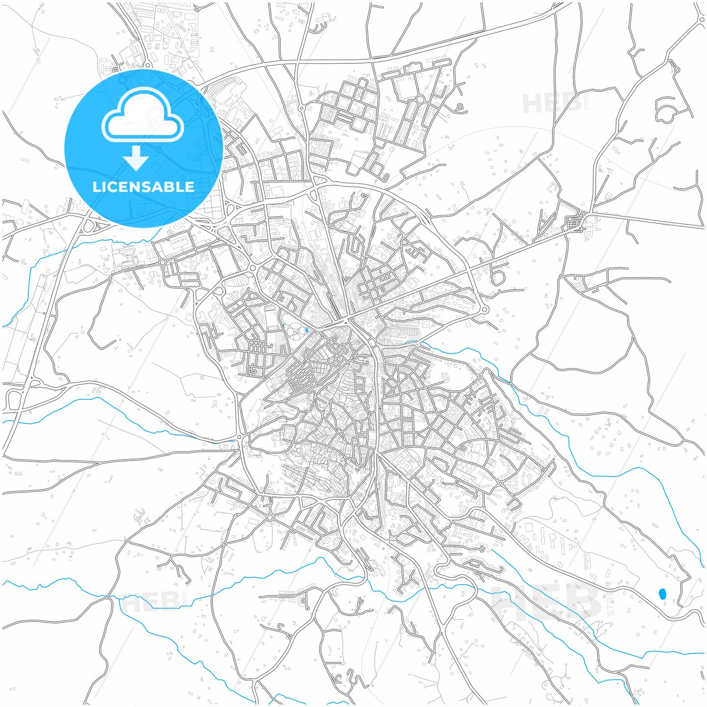 Viterbo, Lazio, Italy, city map with high quality roads.