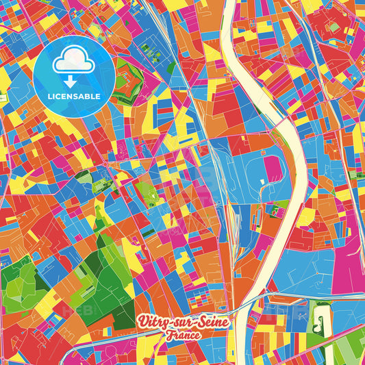 Vitry-sur-Seine, France Crazy Colorful Street Map Poster Template - HEBSTREITS Sketches