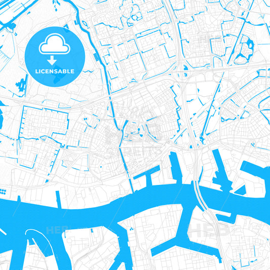 Vlaardingen, Netherlands PDF vector map with water in focus