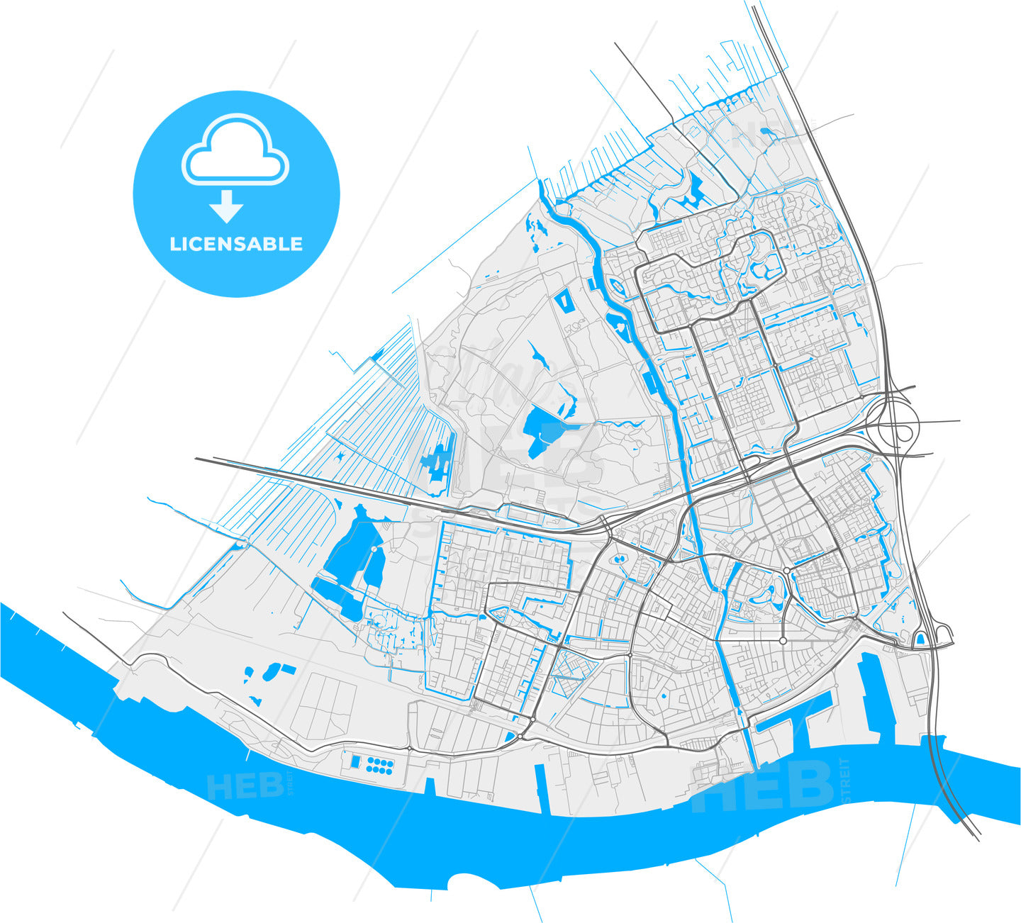 Vlaardingen, South Holland, Netherlands, high quality vector map