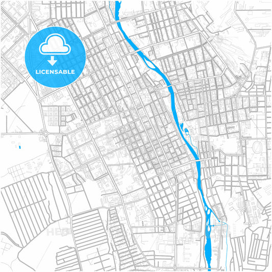 Vladikavkaz, Republic of North Ossetia-Alania, Russia, city map with high quality roads.