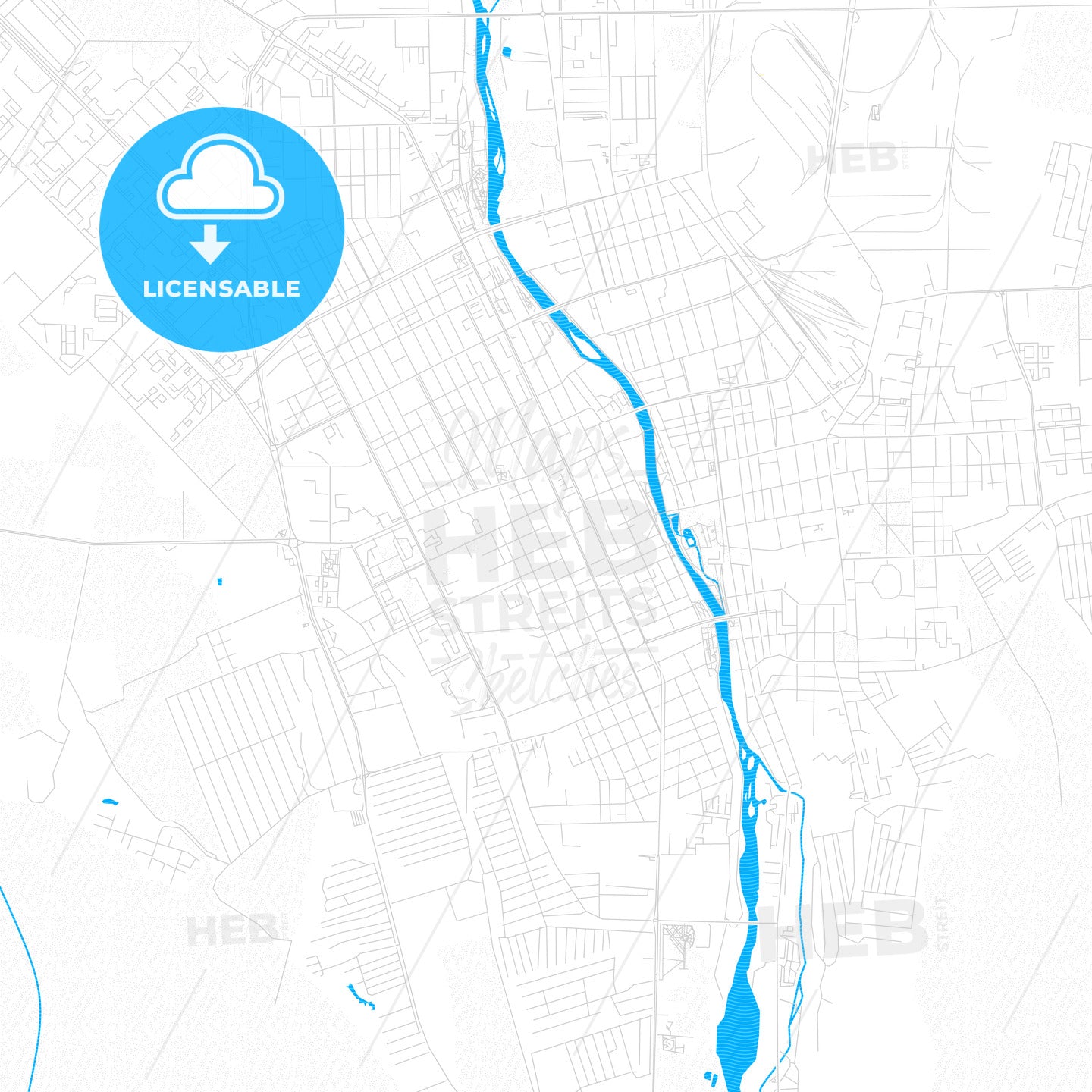 Vladikavkaz, Russia PDF vector map with water in focus