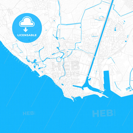 Vlissingen, Netherlands PDF vector map with water in focus