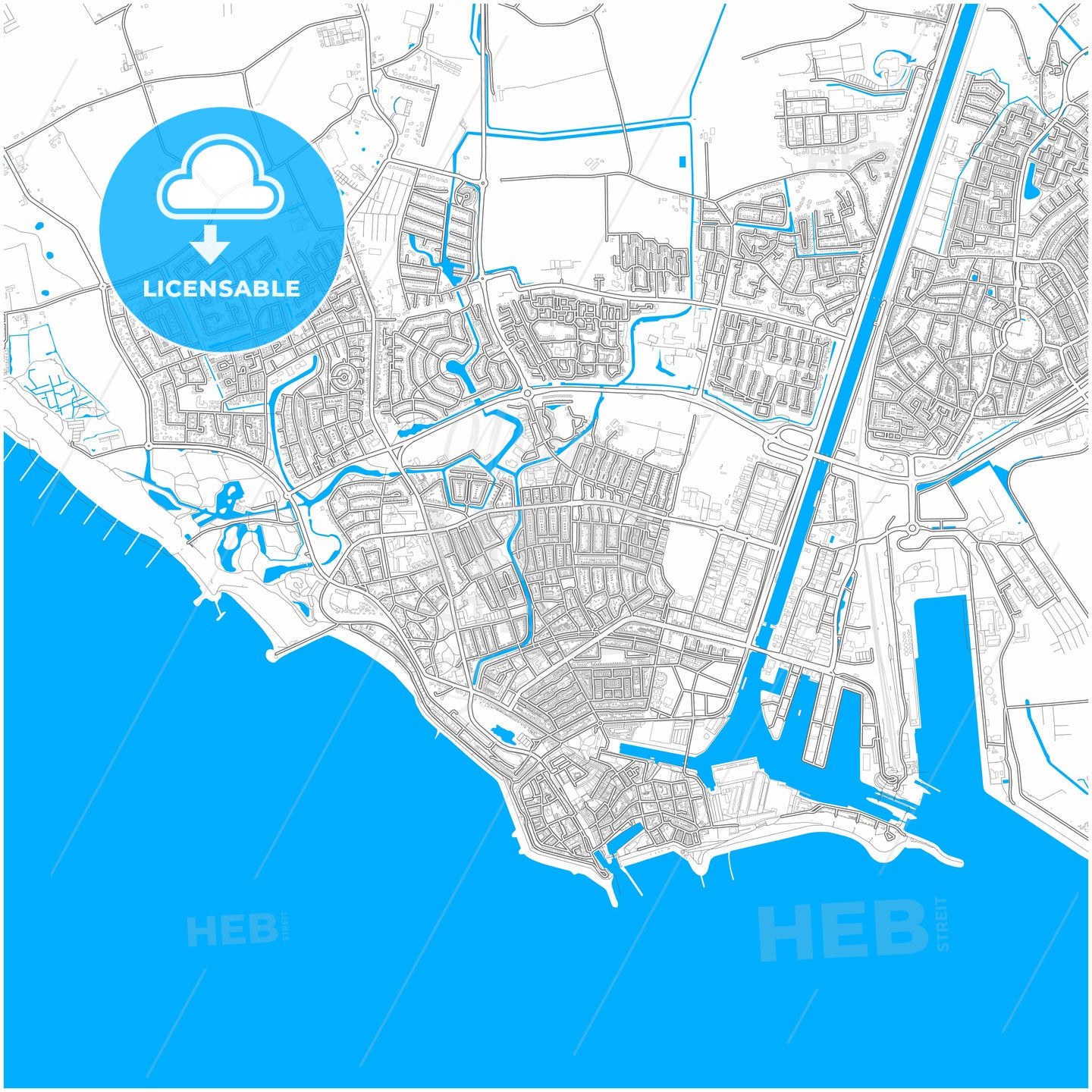 Vlissingen, Zeeland, Netherlands, city map with high quality roads.