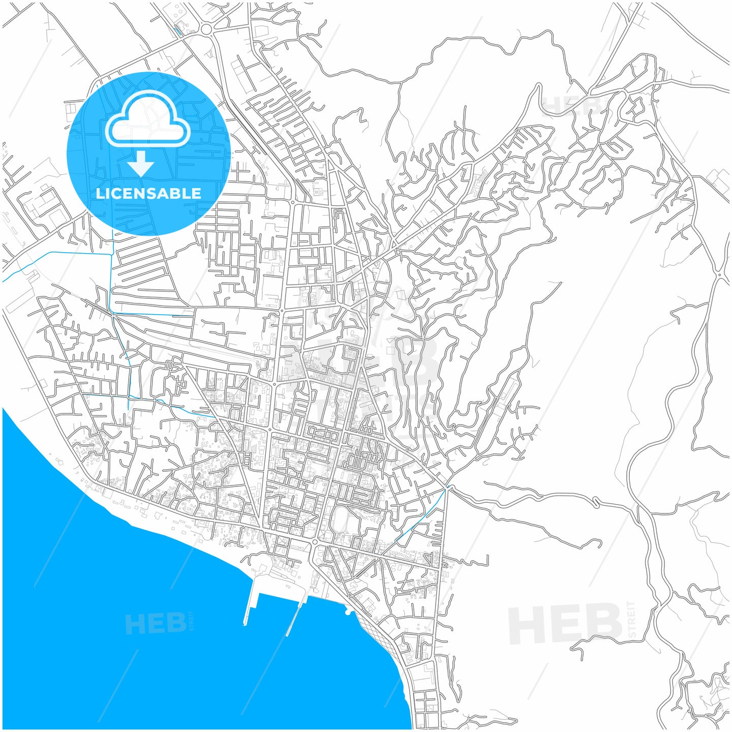 Vlorë, Albania, city map with high quality roads.