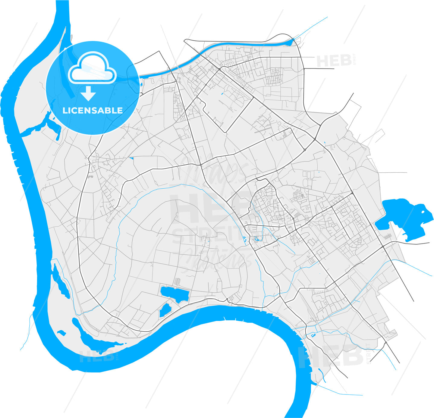 Voerde (Niederrhein), North Rhine-Westphalia, Germany, high quality vector map