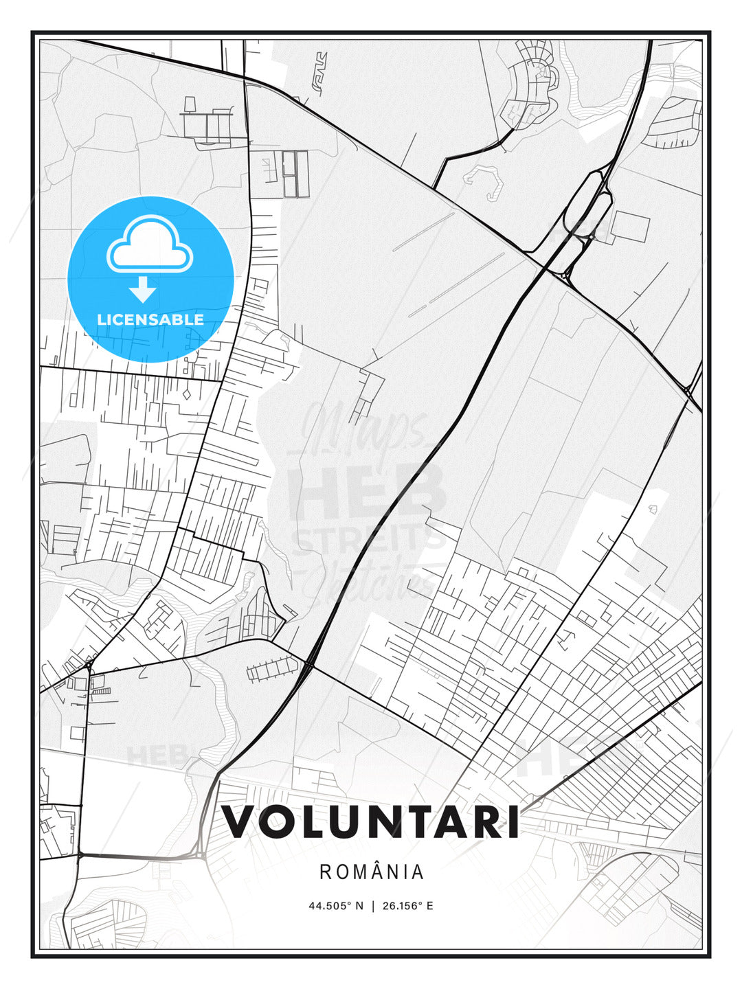 Voluntari, Romania, Modern Print Template in Various Formats - HEBSTREITS Sketches