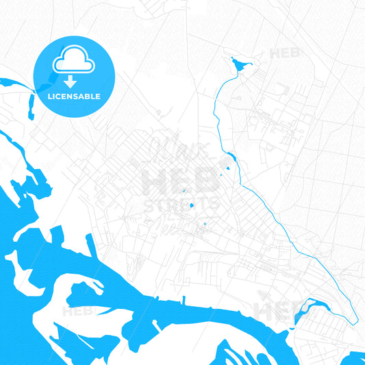 Volzhsk, Russia PDF vector map with water in focus