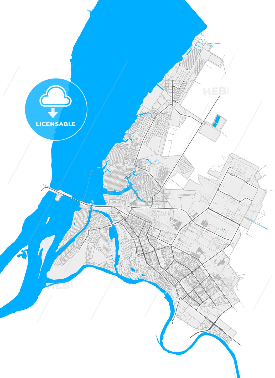 Volzhsky, Volgograd Oblast, Russia, high quality vector map