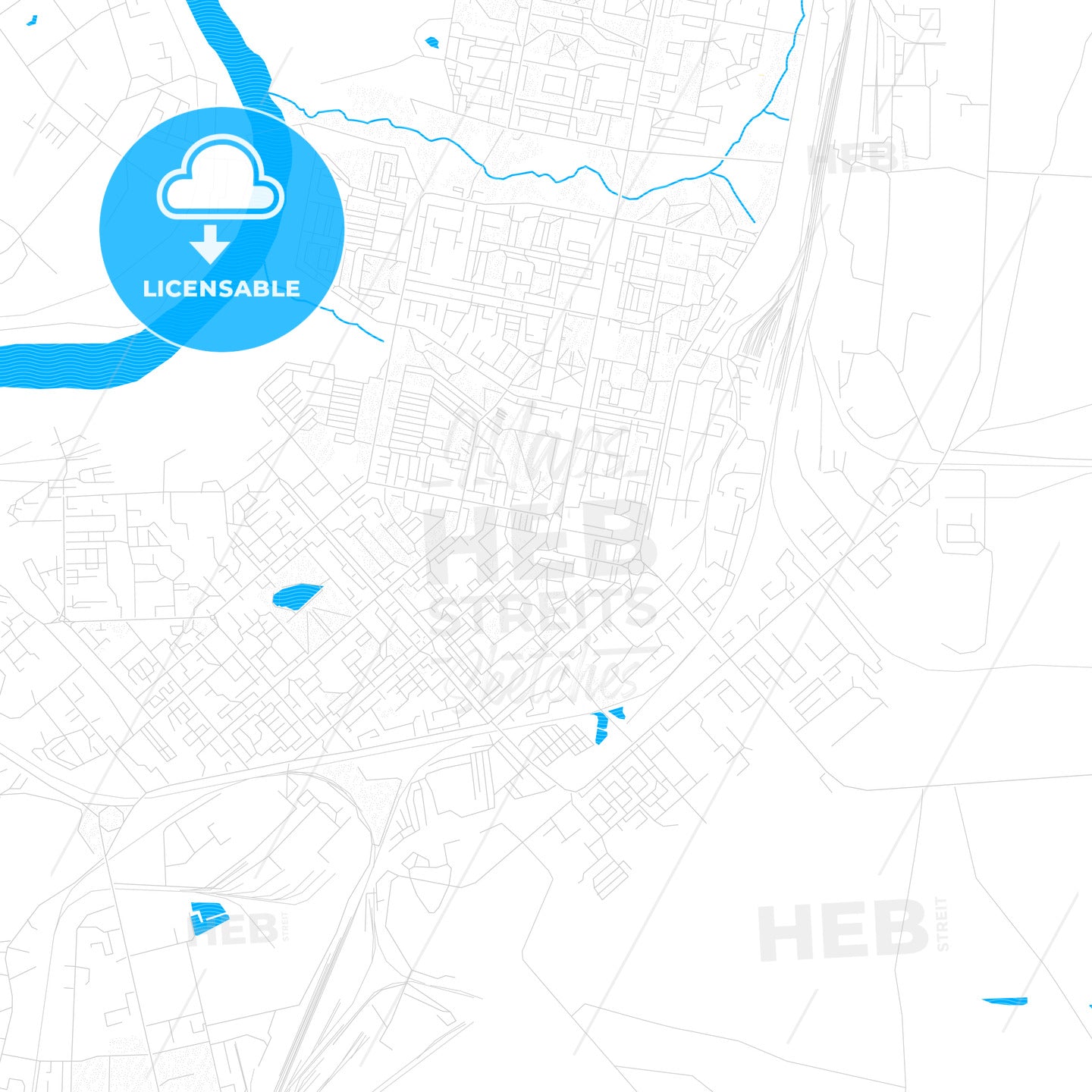 Vorkuta, Russia PDF vector map with water in focus