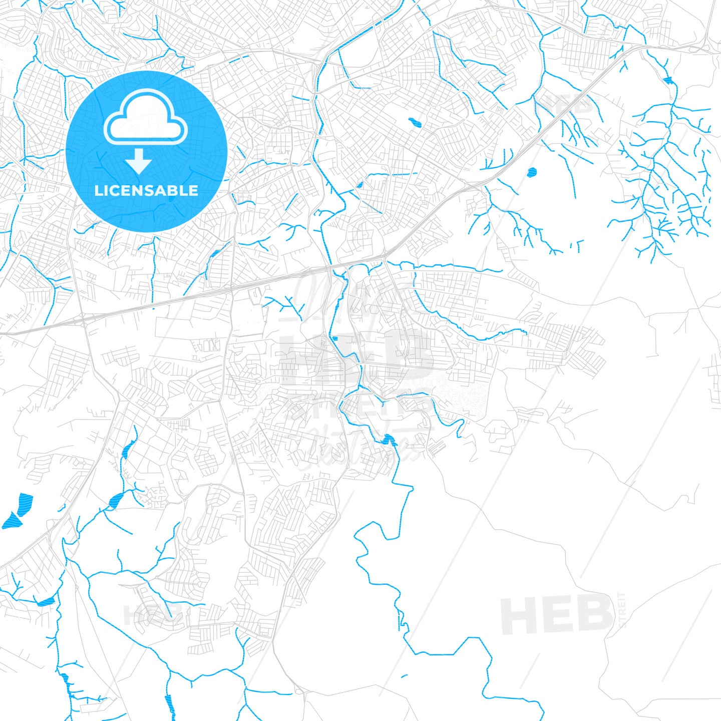 Votorantim, Brazil PDF vector map with water in focus