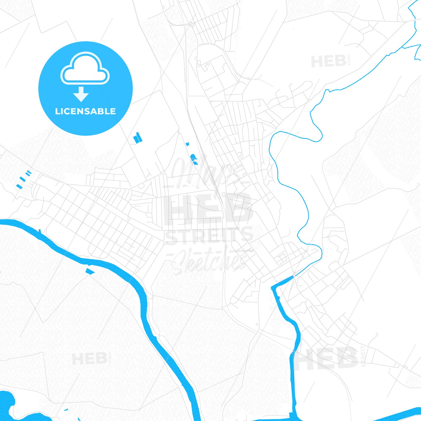 Voznesensk, Ukraine PDF vector map with water in focus