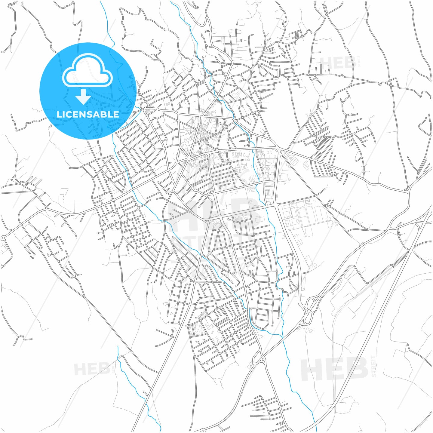 Vranje, Pčinja, Serbia, city map with high quality roads.