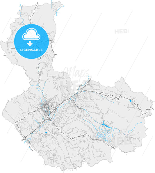 Vranje, Pčinja, Serbia, high quality vector map