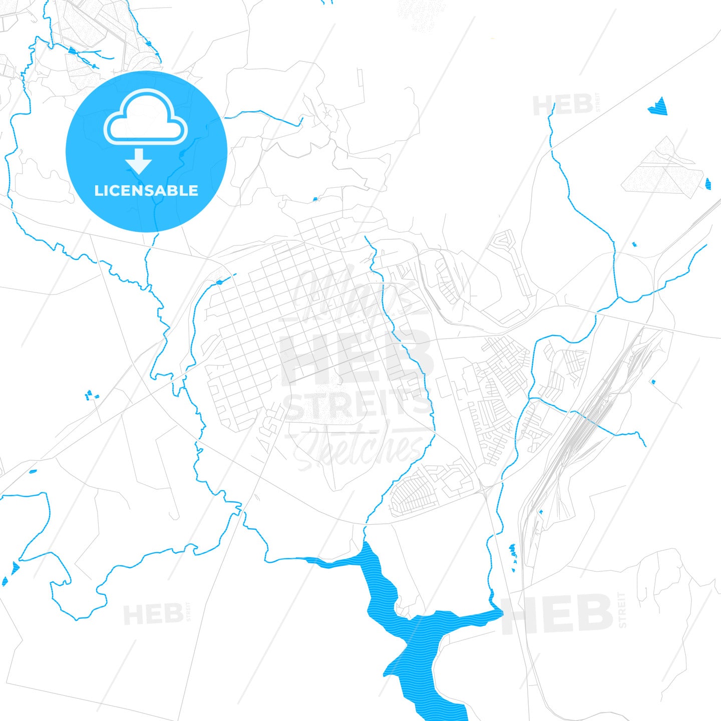 Vryheid, South Africa PDF vector map with water in focus