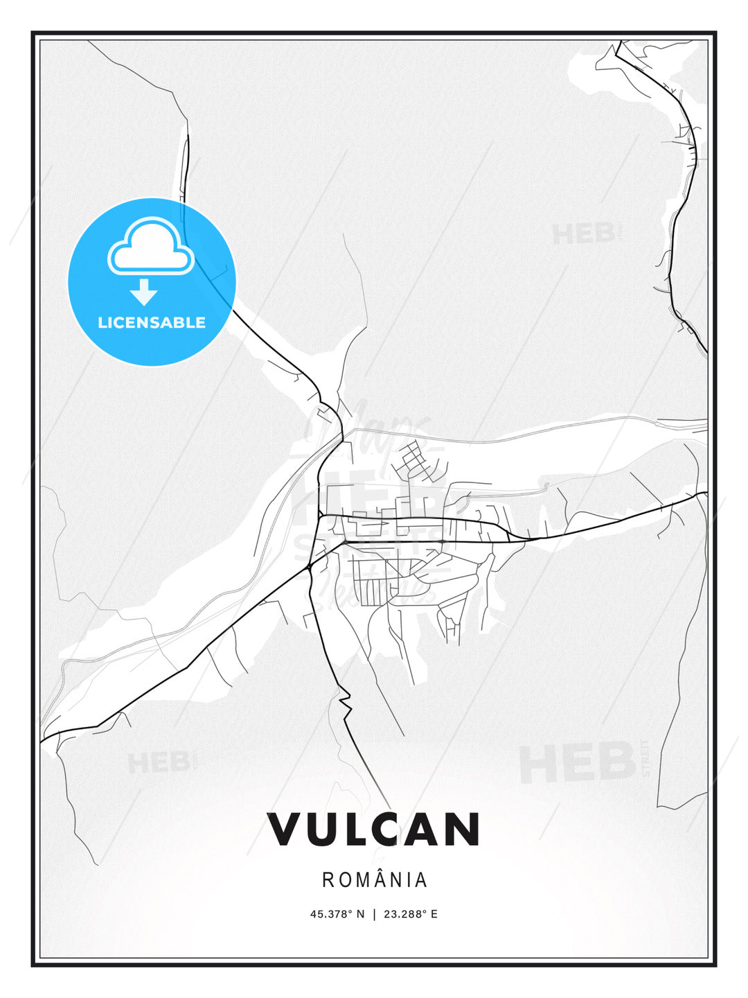 Vulcan, Romania, Modern Print Template in Various Formats - HEBSTREITS Sketches