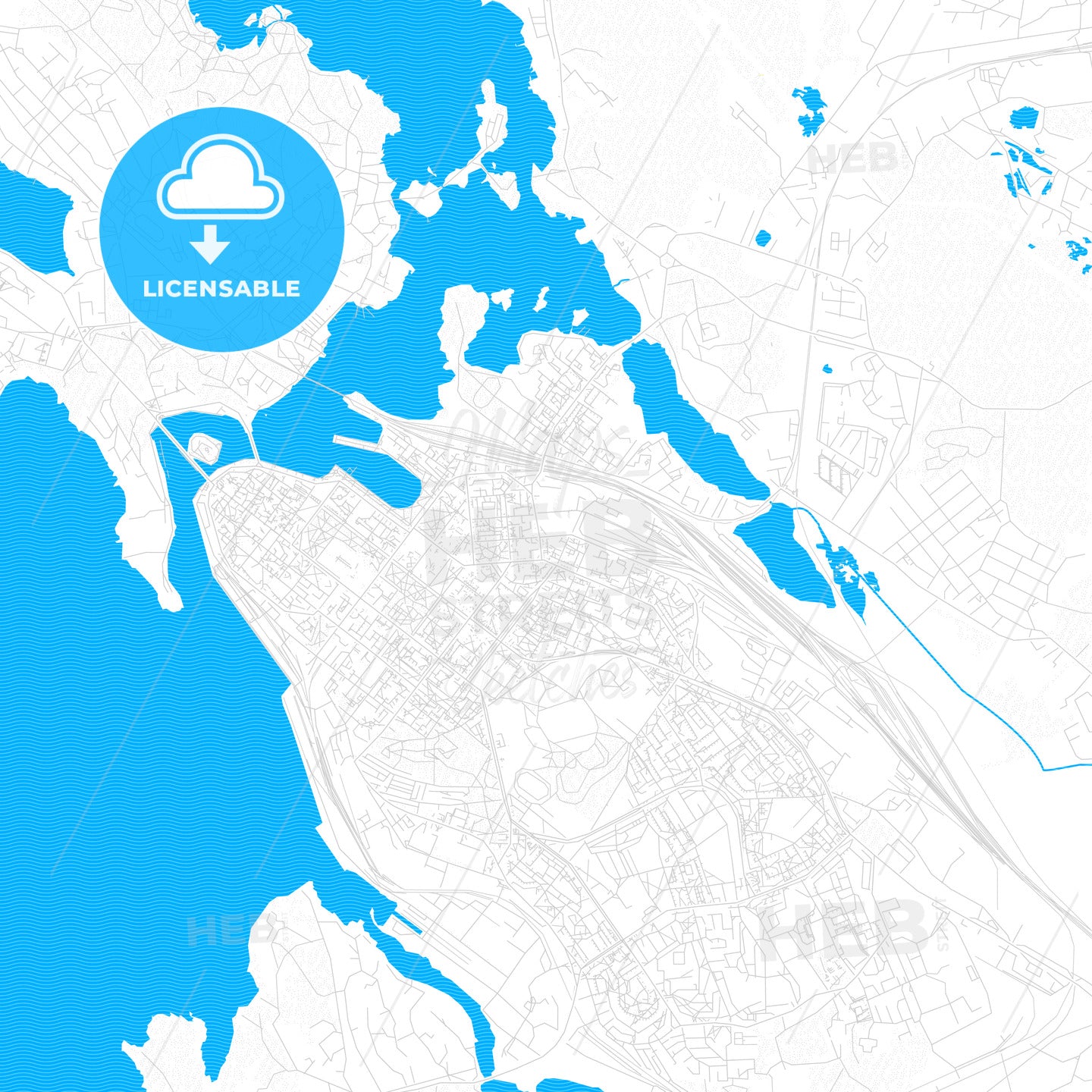 Vyborg, Russia PDF vector map with water in focus