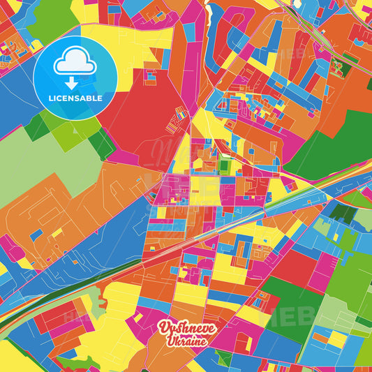 Vyshneve, Ukraine Crazy Colorful Street Map Poster Template - HEBSTREITS Sketches