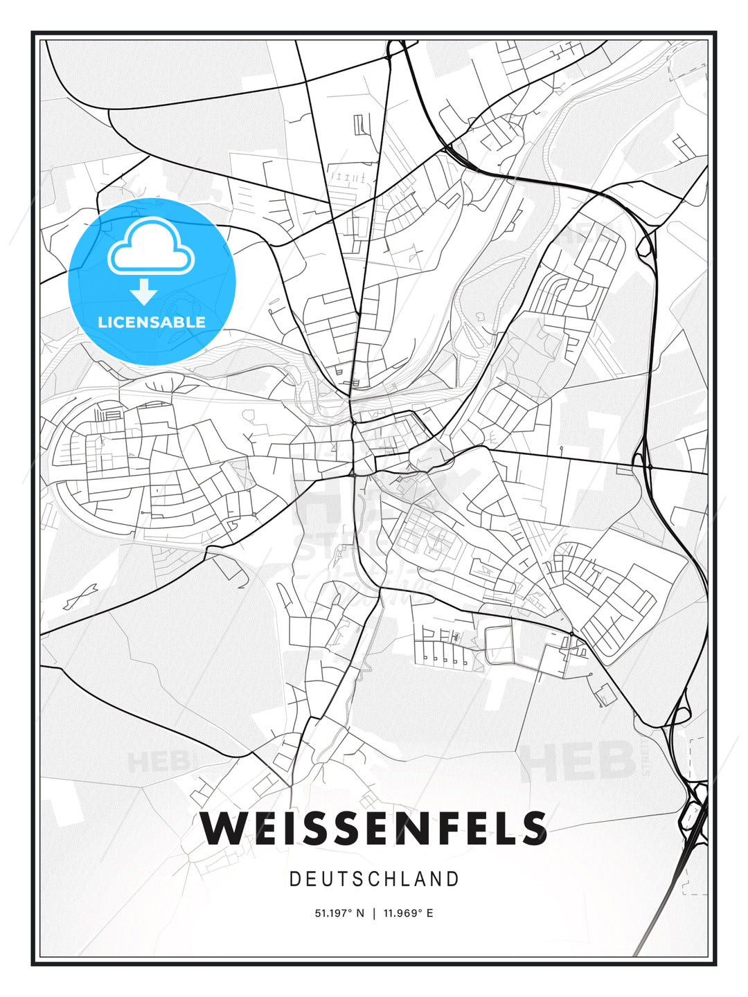 WEISSENFELS / Weißenfels, Germany, Modern Print Template in Various Formats - HEBSTREITS Sketches