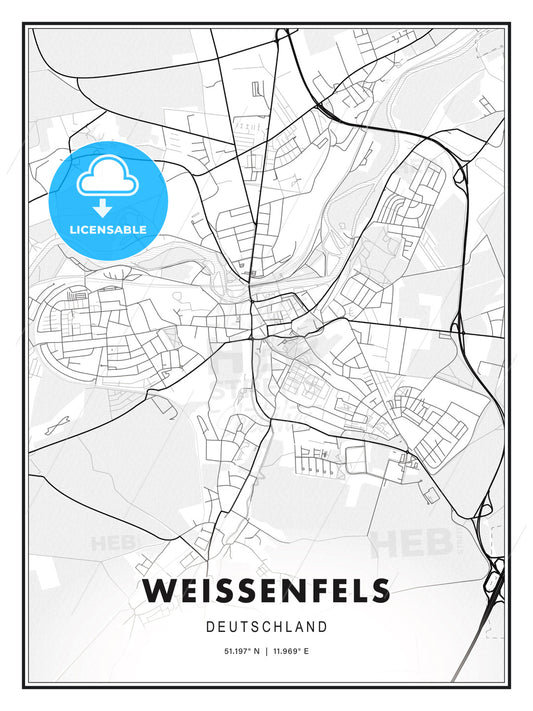 WEISSENFELS / Weißenfels, Germany, Modern Print Template in Various Formats - HEBSTREITS Sketches