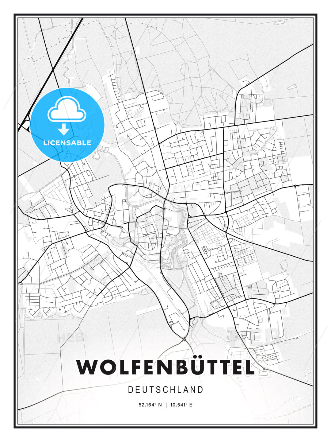 WOLFENBÜTTEL / Wolfenbuttel, Germany, Modern Print Template in Various Formats - HEBSTREITS Sketches