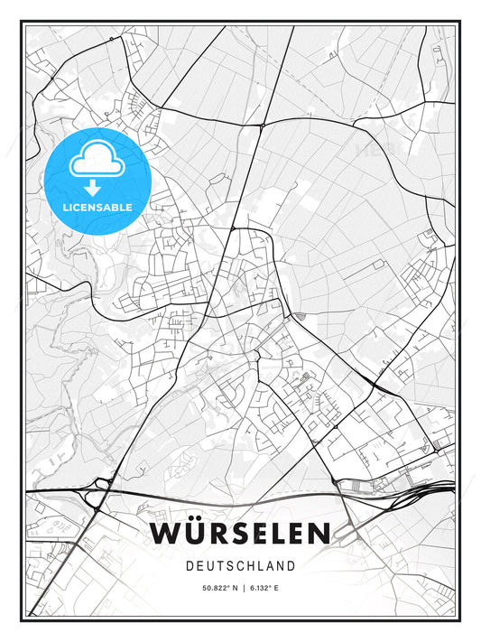 WÜRSELEN / Wurselen, Germany, Modern Print Template in Various Formats - HEBSTREITS Sketches