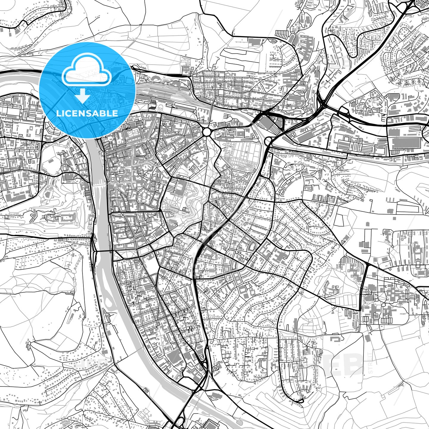 Würzburg, Germany, vector map with buildings