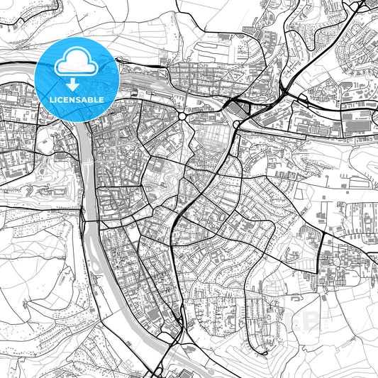 Würzburg, Germany, vector map with buildings