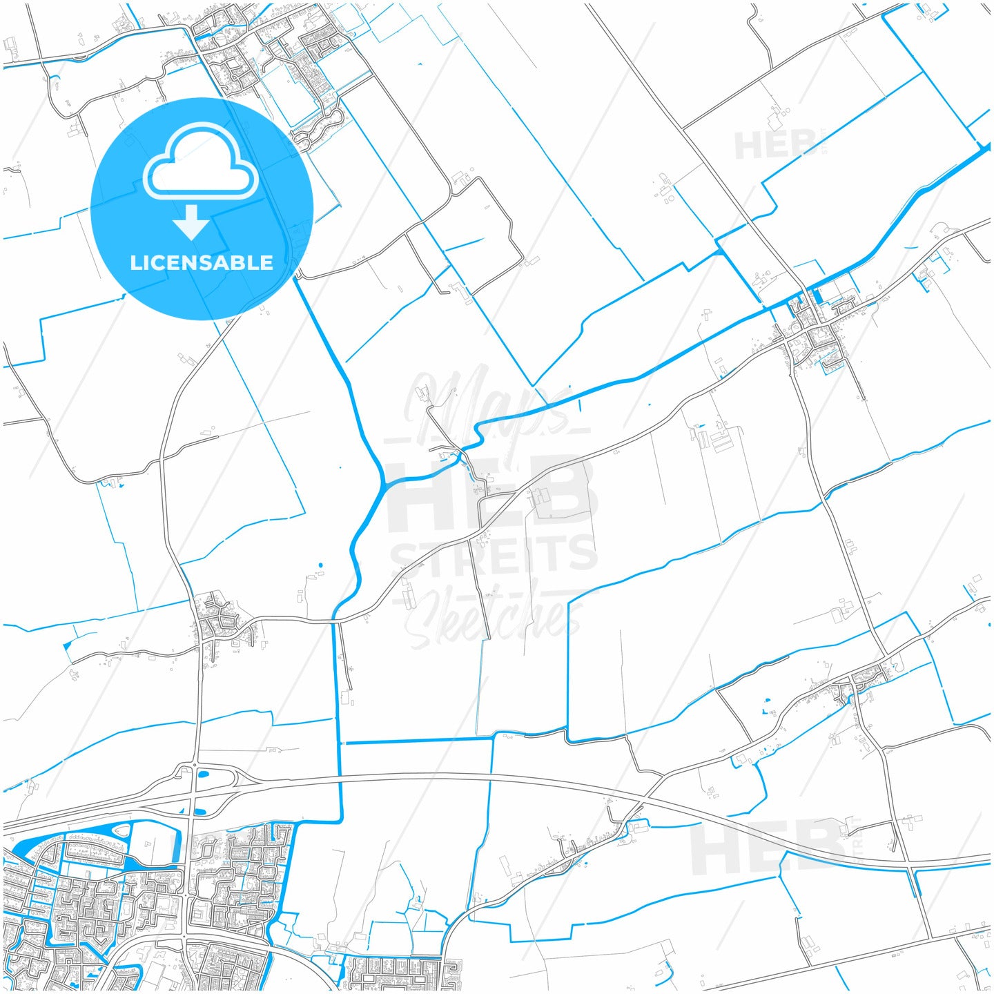 Waadhoeke, Friesland, Netherlands, city map with high quality roads.