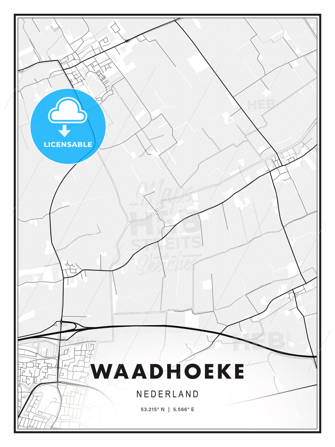 Waadhoeke, Netherlands, Modern Print Template in Various Formats - HEBSTREITS Sketches