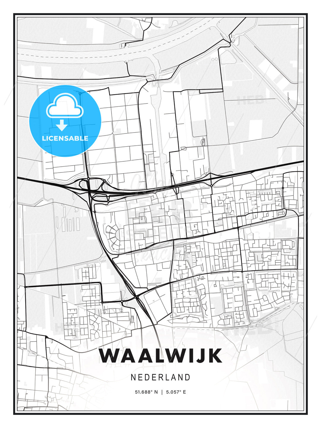 Waalwijk, Netherlands, Modern Print Template in Various Formats - HEBSTREITS Sketches