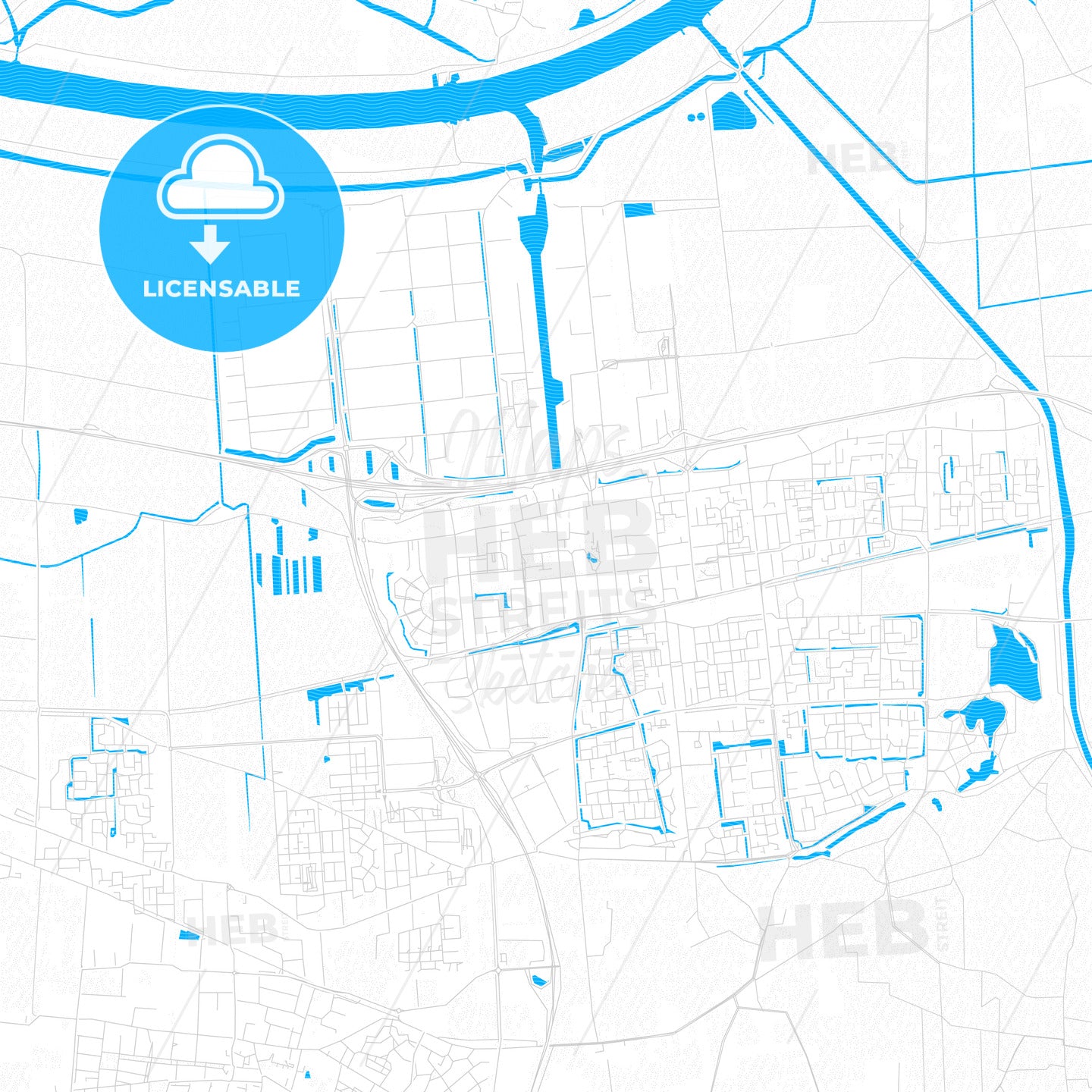 Waalwijk, Netherlands PDF vector map with water in focus